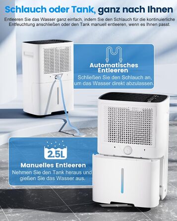 Електричний осушувач повітря 20 л/день з LED-дисплеєм, таймером та функцією відтавання, для квартир, ванних кімнат та підвалів