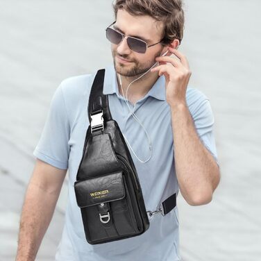 Чоловіча сумка-слінг з натуральної шкіри, водонепроникна, легка, для подорожей, велоспорту, кемпінгу (чорна)