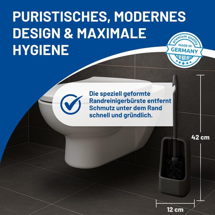 Набір для туалету Rival Recycling Quadrat з щіткою для очищення краю - ергономічна щітка для унітазу з переробленого матеріалу, для швидкого та ретельного очищення, сірий колір