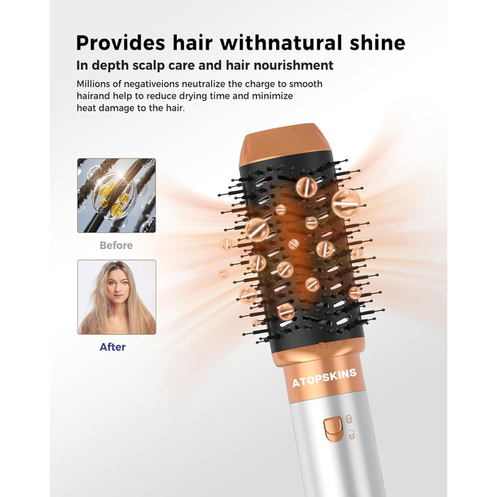 Atopskins Фен-щітка 6 в 1: стайлер для волосся, фен, щипці для завивки, випрямляч, об'єм, локони