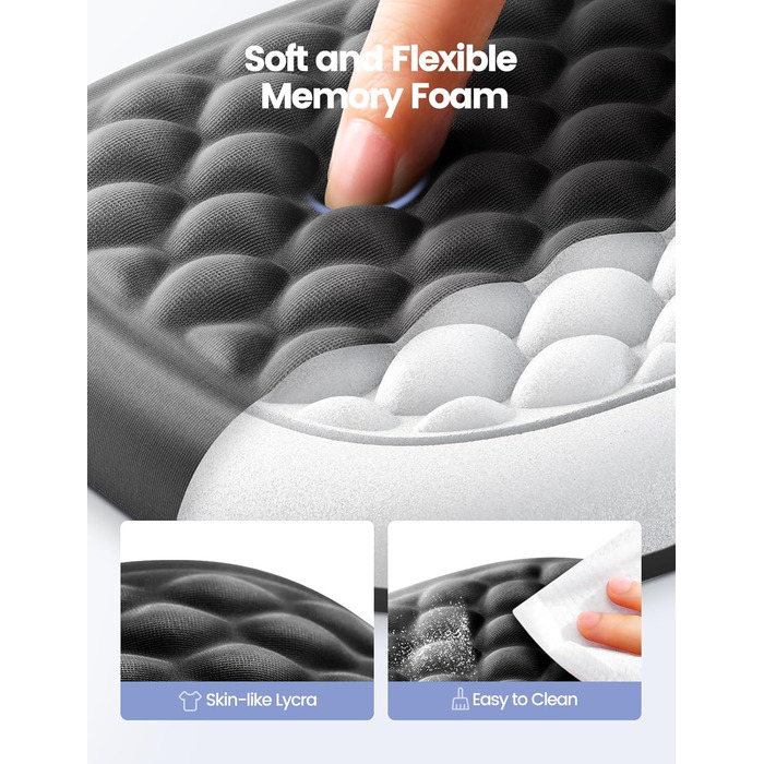 Підставка для зап'ястя VAYDEER під клавіатуру з підлокітником з Memory Foam - для комфортної роботи за комп'ютером (Світло-сіра, 1 шт.)