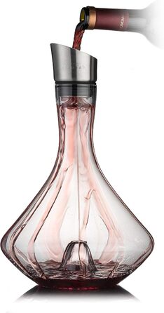 NEU PACIFIC YOUYAH YouYah Decanter Set, Red Wine Carafe with Integrated Aerator, Wine Aerator, Wine Gift, Stainless Steel Spout Lid, Filter, 100% Hand-Blown Lead-Free Crystal Glass