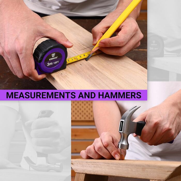 Набір інструментів DEKO 126-tlg. з акумуляторною дрилем: кейс, ящик, професійний набір для дому, офісу та саду, фіолетовий