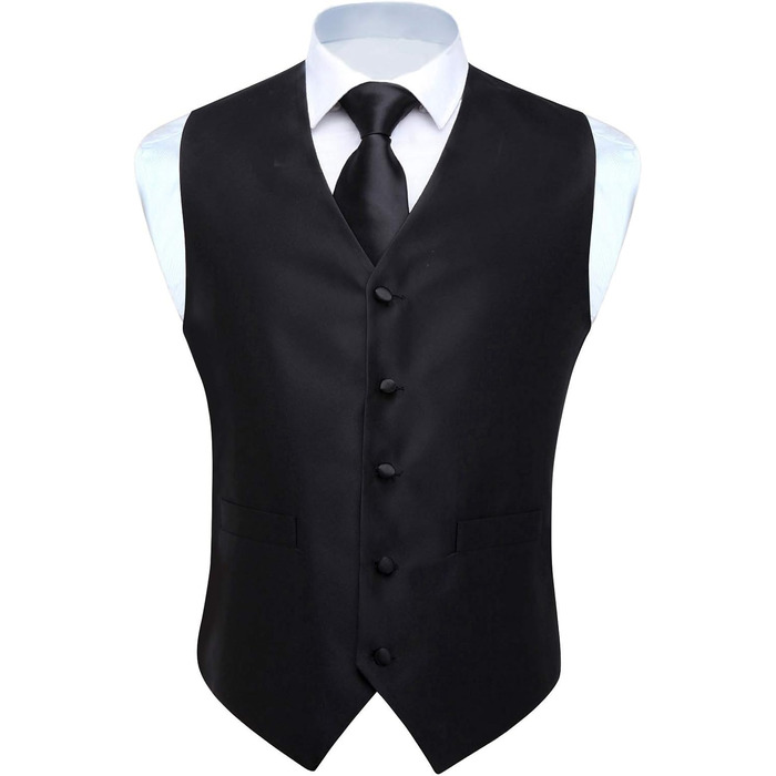 Костюм-трійка для чоловіків HISDERN V3-01: елегантна жилетка з двобортною застібкою, вузький крій, жаккард з візерунком пає, чорний, 6XL