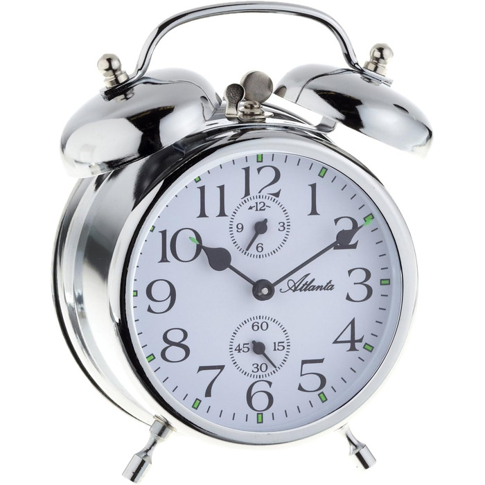 Atlanta Double Bell Alarm Clock with Luminous Hands Analog Retro Antique Silver - 1058/19