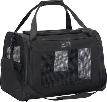 Транспортна переноска для котів та собак Petsfit, чорна, 47.5L x 33B x 33H см, з м'яким розкладним килимком та плечовим ременем