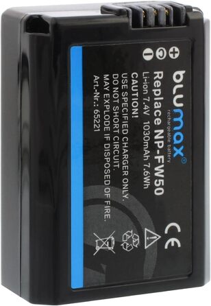 Акумулятор Blumax сумісний з Sony NP-FW50 1030mAh + Зарядний пристрій Slim Dual для Sony Alpha 7/7II/7R/7S II/6300/6500/NEX-7/NEX-F3/DSC RX10 IV/ZV-E10