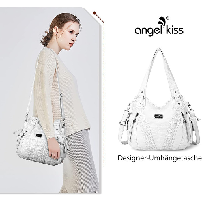 Сумка жіноча AngelKiss через плече, біла, PU шкіра, водонепроникна, з кишенями на блискавці