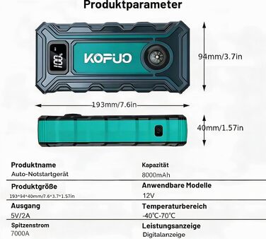 Пусковий пристрій (бустер) 7000A з компресором для автомобілів 12В, Powerbank для авто (Блакитно-зелений)