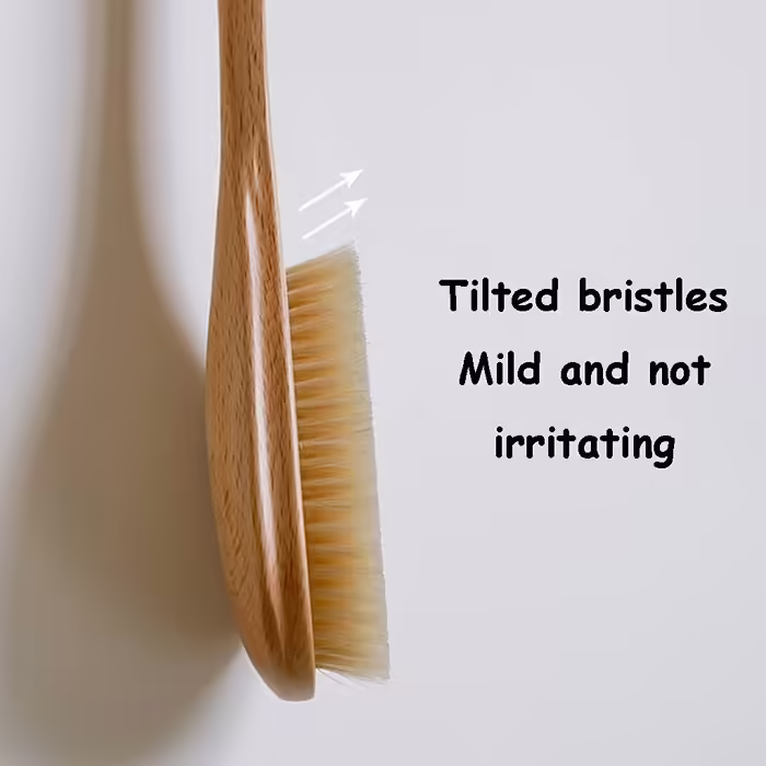 Transparent Particle-Matte Finish Anti-Slip Grip Body Brush, Bath Brush Wet and Dry Back Brush, Natural Bristle Hair Beechwood Material (14.8 * 3.1 inches * 2)