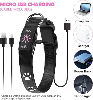 Світловідбиваючий нашийник для собак AUAUY з LED підсвіткою, USB-зарядка, водонепроникний, регульований, для малих, середніх та великих собак, 6 кольорів, Colorful S (30-40 см)