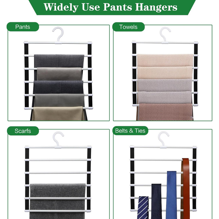 Closet Organizers and Storage, 2 Pack, Pant Hangers, Space-Saving Closet Organizer System, Aluminum Alloy, Closet Organization and Storage, for Jeans, Pants, Scarves, Clothes Hangers for