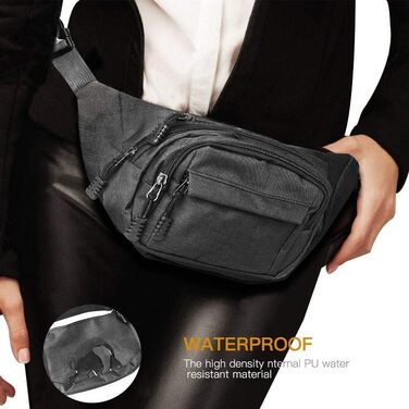 Водонепроникна поясна сумка-рюкзак для жінок та чоловіків, ідеальна для туризму, кемпінгу, велосипеду та подорожей, чорного кольору, велика