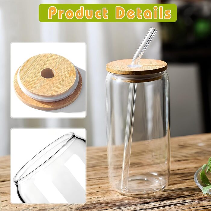 ZgoEC 16oz Cocktail Glasses Set, Drinking Glasses with Lid and Straw, 6pcs Can-Shaped Highball Glasses Set, Glasses with Lid and Straw, Coffee Cups Glass Cups with Straw, Gift