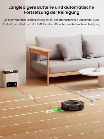 Робот-пилосос LEFANT M1 Pro: з картографією, функцією миття, 5500Pa, для тварин, керування через додаток/Alexa, білий/чорний