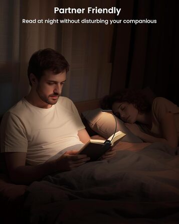 Світлодіодна лампа для читання Glocusent з кріпленням на книгу, 26 LED, 5 температур кольору, регулювання яскравості, USB-C, 360° гнучкість, чорний колір