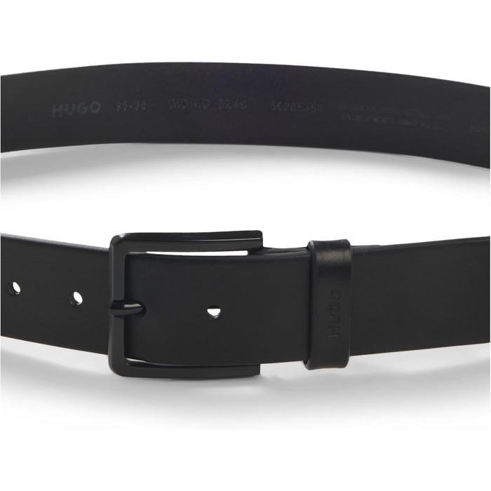 Чоловічий шкіряний ремінь HUGO Gionio SZ40 з логотипом на петлі, чорний (105 Schwarz001)