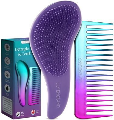 Набір гребінців та щіток для волосся Lily England Purple: розплутування, локони, будь-яке волосся