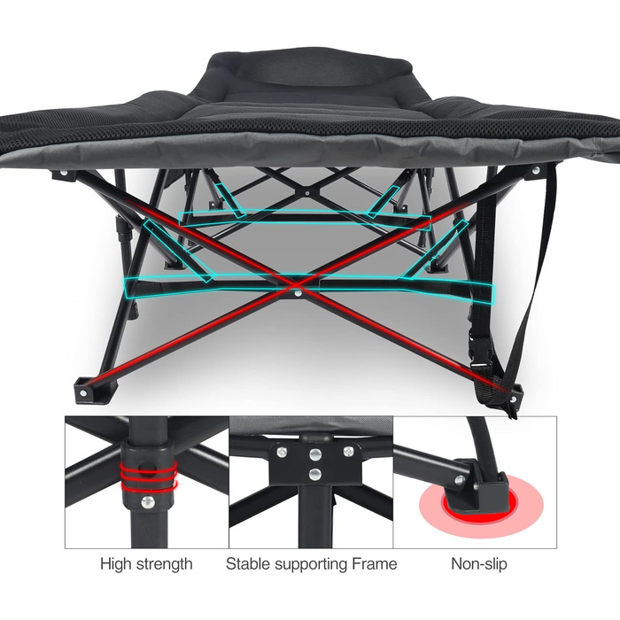 Кемпінгове ліжко REDCAMP XL з матрацом для дорослих, 226 кг, широке, розкладне, для відпочинку на природі, для гостей, для офісу, чорне