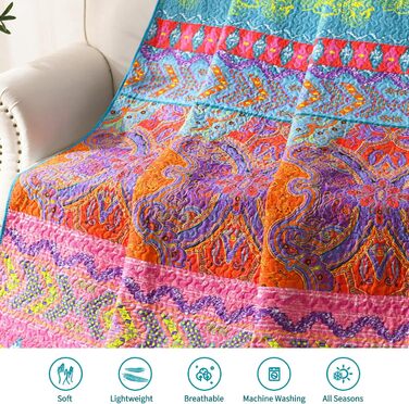 Qucover Daybed Cover 150 x 200 cm Colorful Quilted Microfiber Throw Blanket Bedspread for Single Bed Sofa Cover Boho Indian Exotic Boho-3 150X200cm