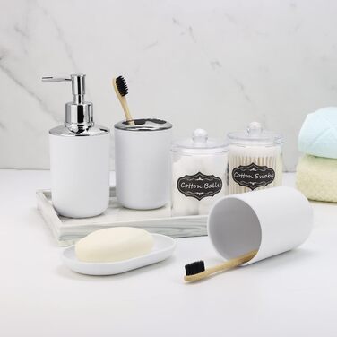 Набір аксесуарів для ванної кімнати IMAVO – 8 предметів сірого кольору (сміттєвий бак, дозатор мила, мильниця, тримач для зубних щіток, тримач для унітазного йоржика, диспенсер для ватних паличок з етикетками)