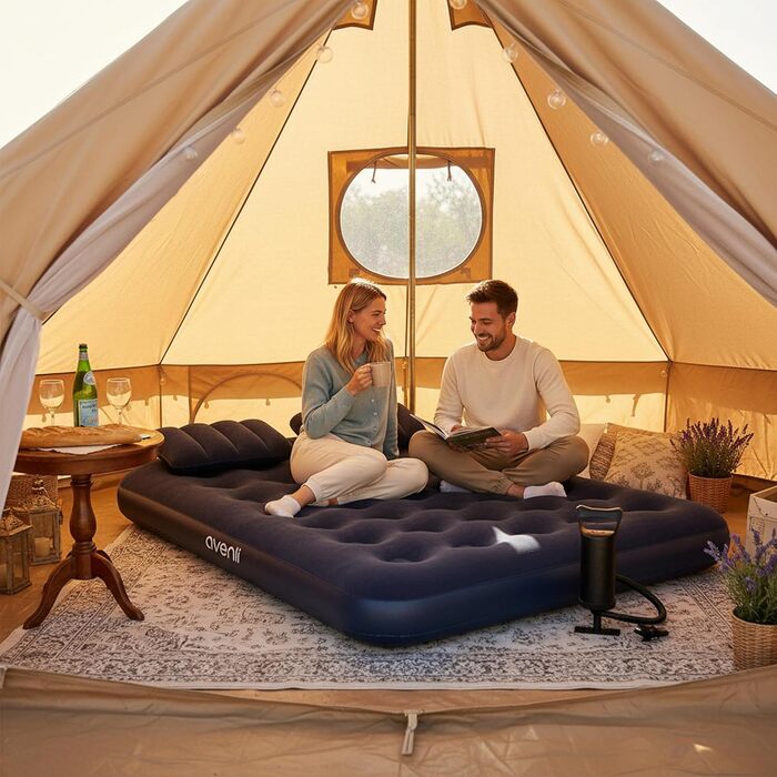 Надувний матрац-ліжко AVENLI для кемпінгу та дому (2 особи) з 2 подушками та насосом, 191x137x22 см