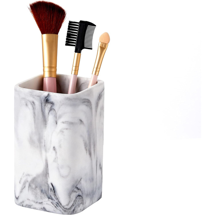 Органайзер для ванної кімнати ZCCZ: великий тримач для зубних щіток з імітацією каменю, чаша для зубної щітки з багатьма відділеннями для електричної щітки, косметики, пензлів, бритви (білий квадрат)