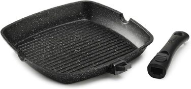 Pradel Excellence Гриль-сковорода алюмінієва лита 28x28 см з кришкою, антипригарне покриття (камінь), знімний ручка, для всіх плит - 28 см