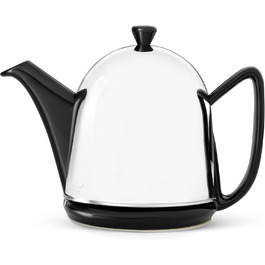 Bredemeijer small white ceramic teapot 1.0 Liter with stainless steel lid (Black, 1.0 L)