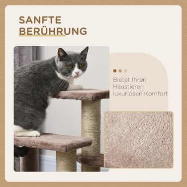 PawHut 3-Step Pet Staircase with Scratching Posts, Ball, Dog Staircase, Pet Staircase for Cats up to 5 kg, Plush Jute, White 45 x 40 x 48 cm (45L x 40W x 48H cm, Brown)