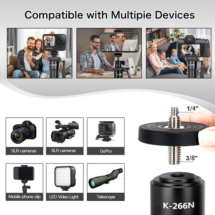 Штатив Koolehaoda 160 см з алюмінію з ручкою-підтримкою та тримачем для телефону, 1/4'-3/8' адаптер для DSLR/відеокамер, смартфонів