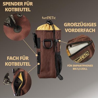 Набір для годування тварин funPETic: сумка для корму з 4 відділеннями, складна миска з силікону, кишеня для ласощів та карабін. Підходить для собак, котів, коней.