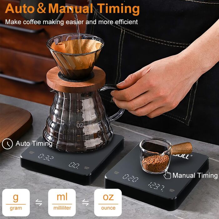 OBEST Mini Coffee Scale with Timer - 3kg/0.1g Digital Scale for Coffee Brewing, Portable Electronic Kitchen Scale with LED Display & Auto Timer