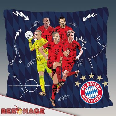 Двостороння подушка FC Bayern München 40x40 см з гравцями (Neuer, Kane, Müller, Tel) – декоративна подушка для дивана й ліжка, футбольний сувенір, ідеальна для фанатів, сумісна з постільною білизною ФКБ
