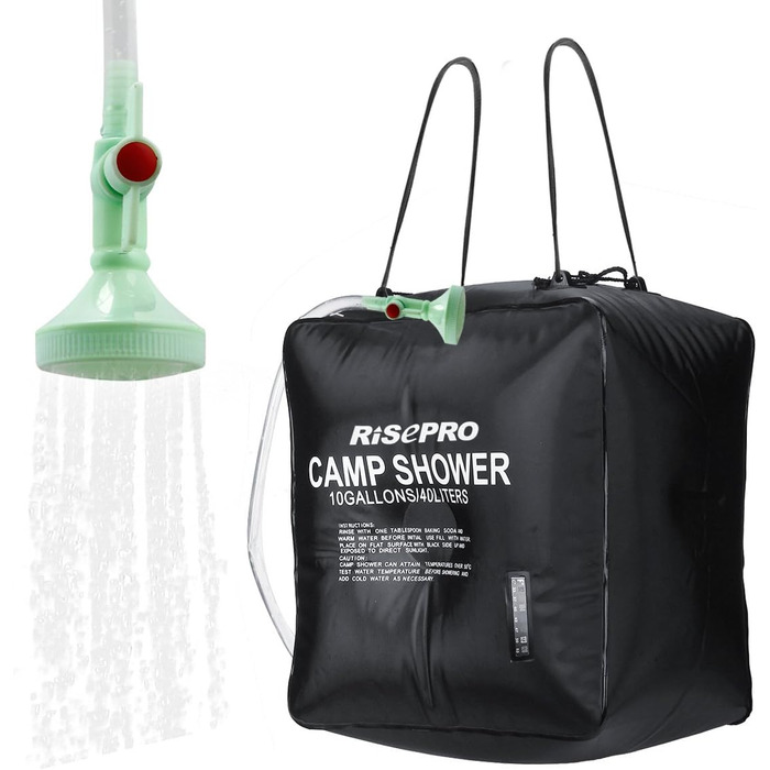 Соняшний душ RISEPRO 40L: портативна душова сумка для кемпінгу, подорожей та активного відпочинку. Нагрів до 45°C. Модель XH07
