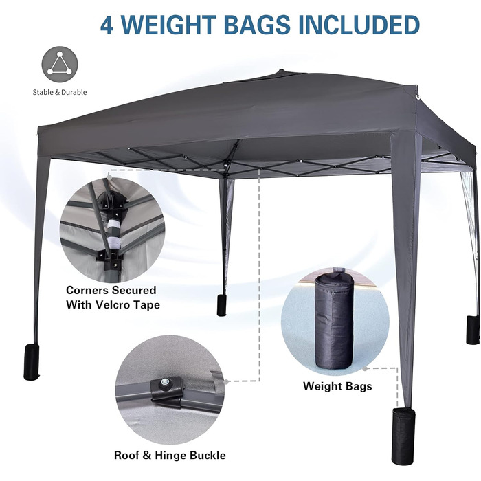 Pavilion with silver protective coating, waterproof, 3 x 3 m, White (Gray)