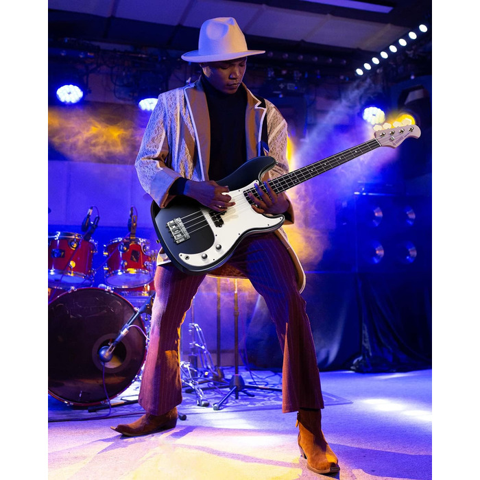 Електрогітара бас Donner P-стиль, повний розмір, 4 струни, комплект для початківців, з чохлом, ременем та кабелем (чорний)