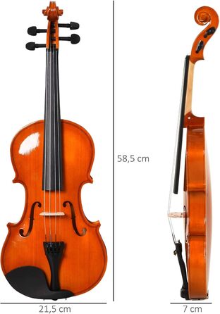 Скрипка HOMCOM 4/4 повного розміру з аксесуарами: футляр, тюнер, підставка, стрічка, каніфоль, запасні струни та ганчірка. Корпус з ялини та клену