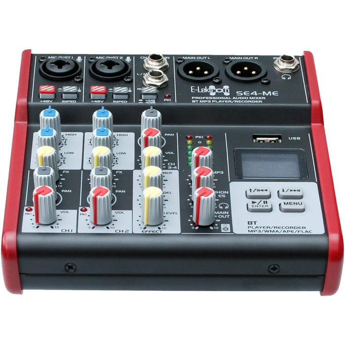 E-Lektron SE-4 Мікшерний пульт 2-канальний + стерео, USB, Bluetooth, звукова карта, фантомне живлення