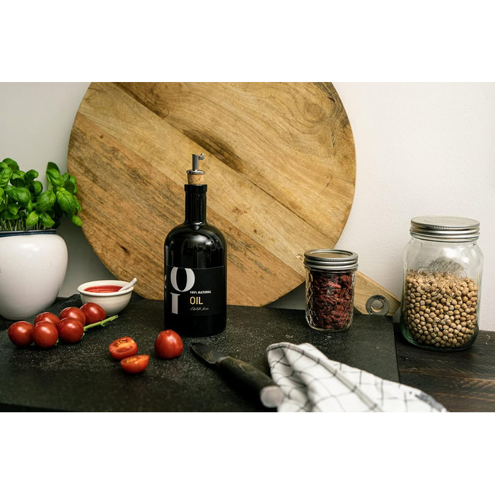 Lifestyle Lover Oil and Vinegar Set Apothecary Bottle Green Antique Glass Olive Oil with Stainless Steel Pourer for Oil & Vinegar (Oil 500ml)