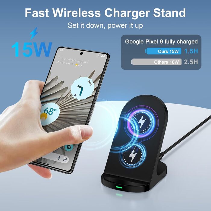 Бездротова зарядка Induktive 15W: швидка підставка для Google Pixel, Samsung Galaxy, iPhone
