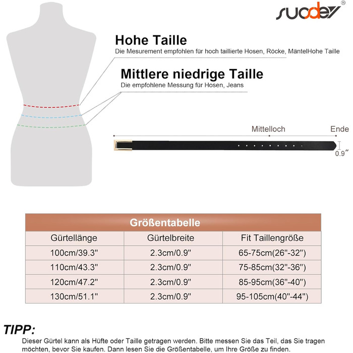 Жіночий тонкий шкіряний ремінь SUOSDEY з золотистою пряжкою (2 шт.), чорний+бежевий, 100 см, розмір талії 70-84 см