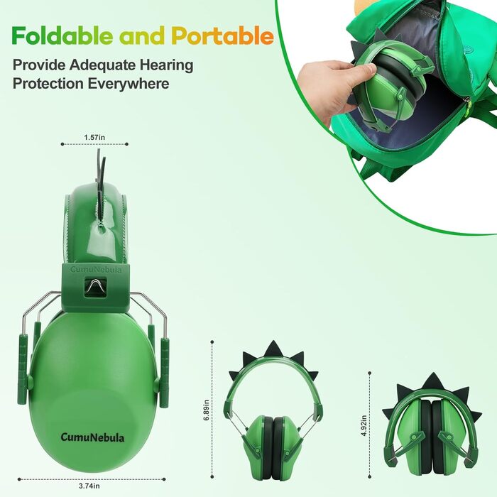 Навушники для захисту від шуму для дітей - пасивні навушники-капсули, SNR 28dB, для школи, аутизму, сну, навчання, гри на барабанах (зелені)