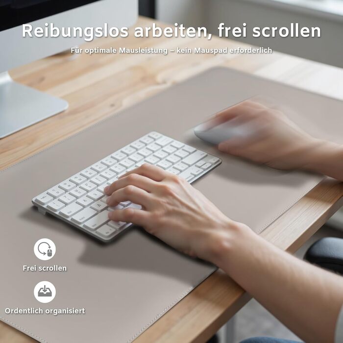 Офісний килимок для столу XXL з екошкіри Steingrau 80x40 см: Нековзний, водостійкий, для офісу та дому