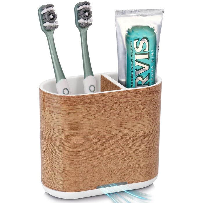 Тримач для електричної зубної щітки: органайзер для ванної кімнати з піддоном для води, сімейний, дитячий (дерев'яний малюнок, середній)