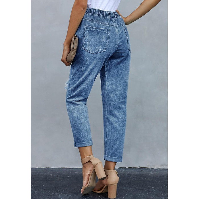 Джинси жіночі Alaster Queen Boyfriend з ефектом потертості, висока талія, блакитний денім, еластичні, розмір XXL