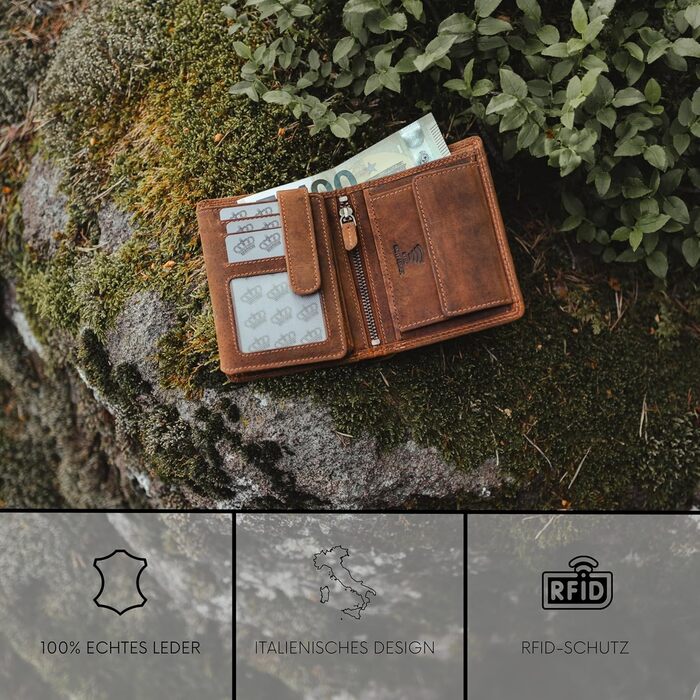 Baur Men's Wallet | Genuine Buffalo Leather | Wallet with RFID Protection | Tall/Vertical Wallet | Money Bag with Coin Pocket | Wallet with Many Card Slots (Tall/Vertical with Snap Button Inside)