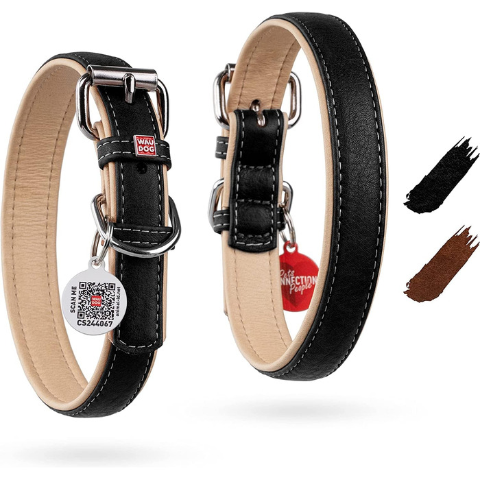 Нашийник для собак WAUDOG: шкіряний нашийник для великих, середніх та маленьких собак, кошенят. Ширина 15-20 мм, довжина 27-36/30-39 см. З цифровою міткою.