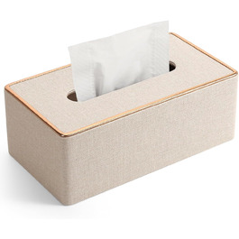 LADSTAG Tissue Box, PU Leather Tissue Box Cover with 4 Coasters, Tissue Box Cover for Rectangular Tissues, W x D x H: 25 x 13.5 x 9.5 cm (Beige)
