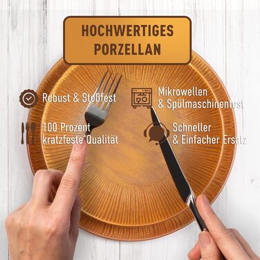Посуд Porzellan Tafelservice 24 предмети, набір для 6 осіб, турецький спіральний візерунок (Savannah Ocker), фарфоровий, стійкий до подряпин: тарілки обідні, супові, десертні, миски